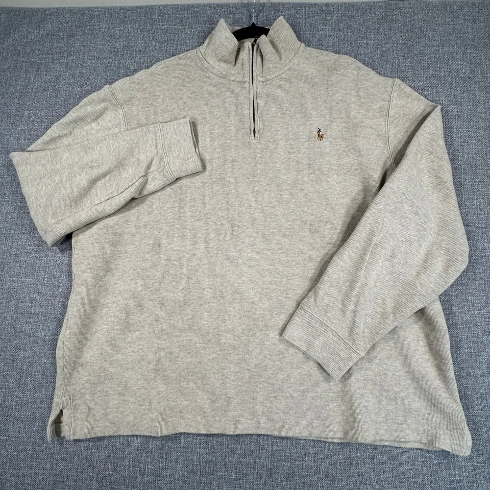 Polo Ralph Lauren Double Knit Mockneck Sweatshirt Men XL Relaxed Beige Pony Logo